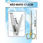 Kéo mayo 17.5cm, kéo cắt mô dày, đầu D5.2cm r3mm-VÀNG