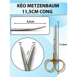 Kéo metzenbaum 11,5cm cong, kéo phẫu thuật bóc tách mỡ mí mắt, kéo bóc tách