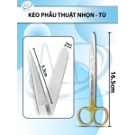 Kéo phẫu thuật 1 nhọn 1 tù 16.5cm thẳng D5.3 tù r6mm