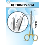 kẹp kim 15.3cm, đầu nhỏ D1.5cm R2mm, kìm mang kim có tips TC không tuột chỉ, khóa nhẹ thay