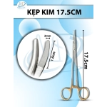 Kẹp kim 17cm cong, đầu D1.6cm R2mm cán vàng có tips TC không cắn chỉ tuột chỉ