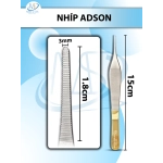 Nhíp Adson 15cm không mấu, đầu nhíp d1,8cmxR1mm