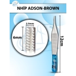 Nhíp Adson-Brown 12cm đầu nhíp D6mmxR2mm (cán xanh, cán vàng)