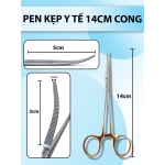 Pen kẹp y tế 14cm cong đầu nhỏ, răng đều, pen y tế, kẹp gắp 14cm