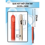Que hút mỡ tay cầm 3mmx25cm, 3 lỗ tháp tròn, lỗ to d3,5mmxr3mm, 2 lỗ nhỏ d2mmxr2,5mm