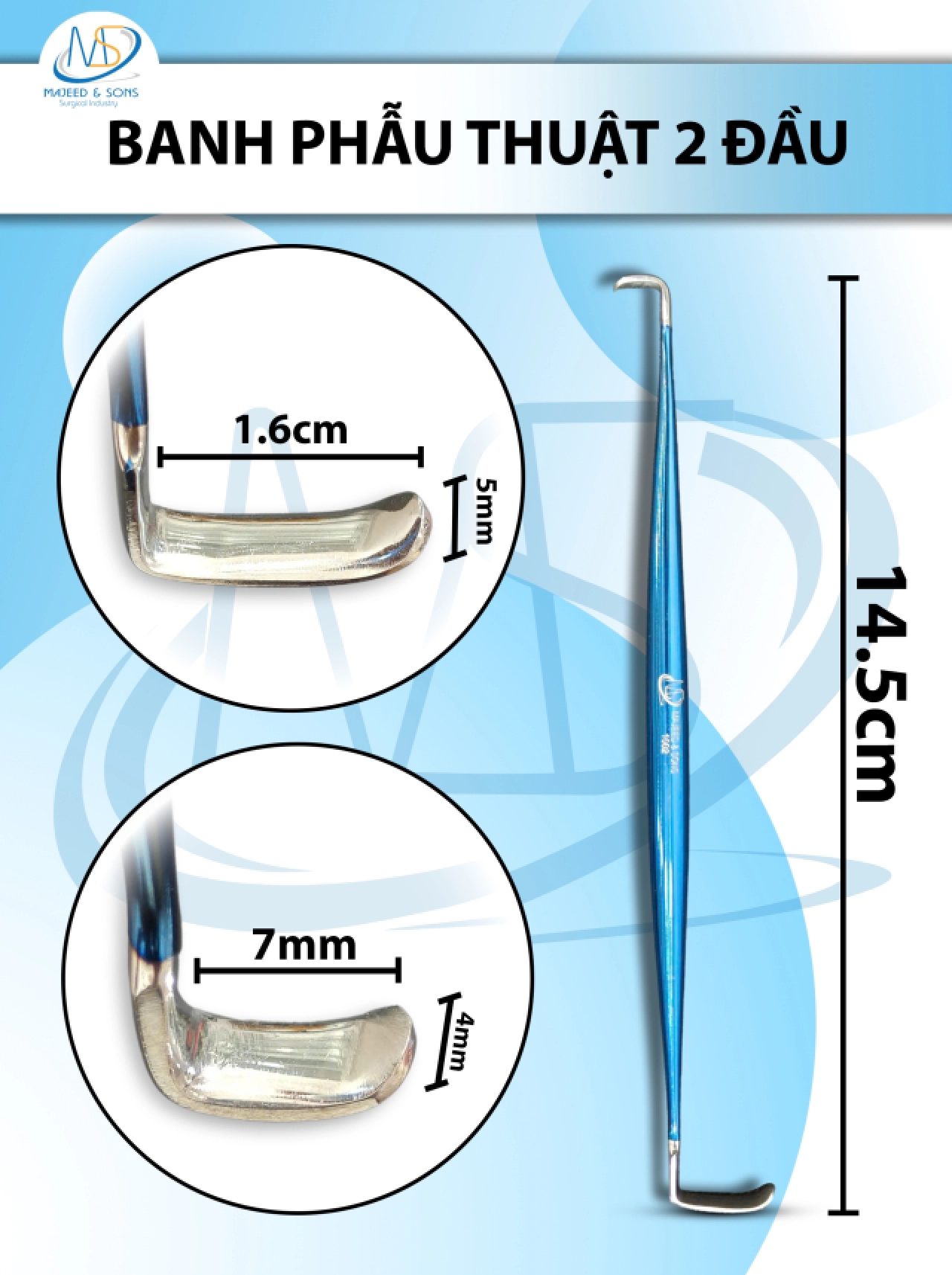 Banh phẫu thuật Ragnell-Davis 14.5cm 15x5mm 9mmx4mm  XANH
