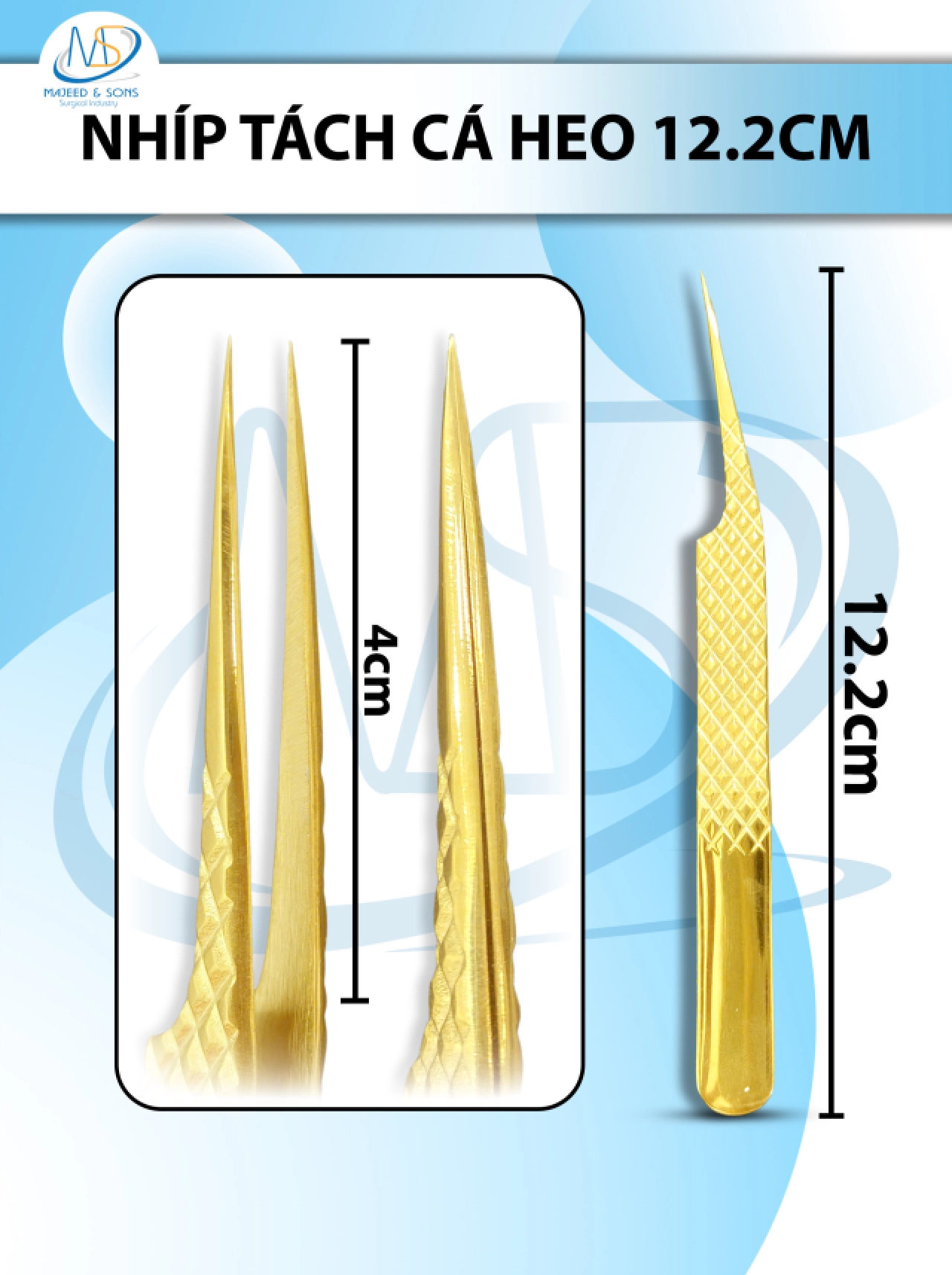 Bộ nhíp nối mi, nhíp tách cá heo 12.2cm D4cm ( BAO TEST) đầu khít gắp siêu nhẹ