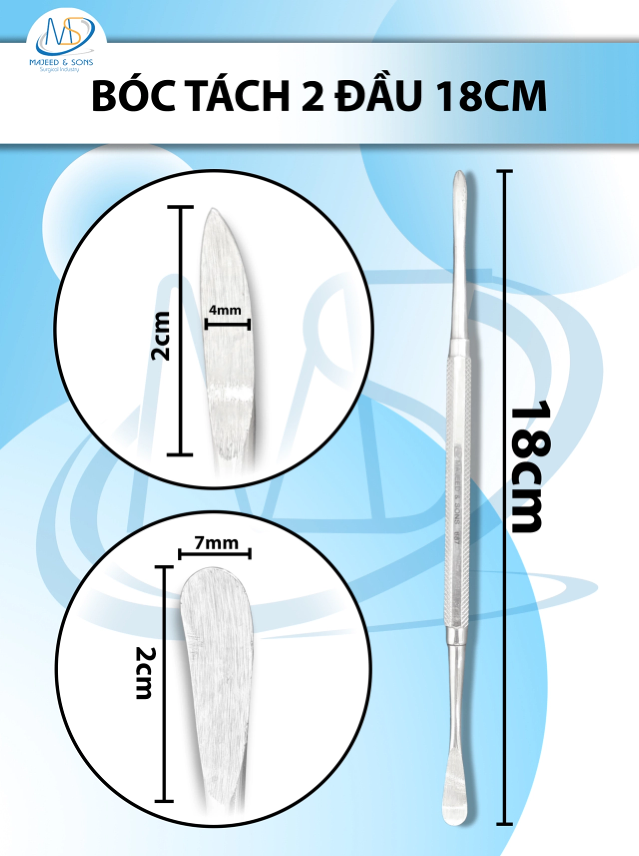 Bóc tách 2 đầu 18cm, đầu tròn(D2cm R7mm) nhọn (D2cm R4mm)