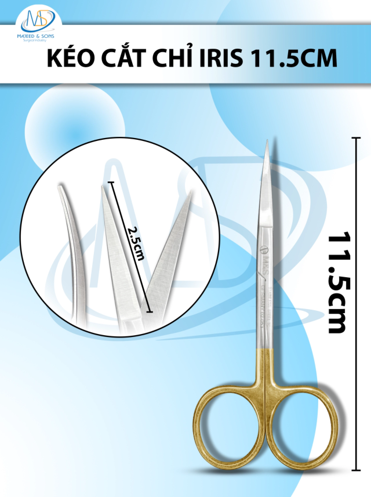 Kéo cắt chỉ iris 10.7cm, lưỡi D2.5cm