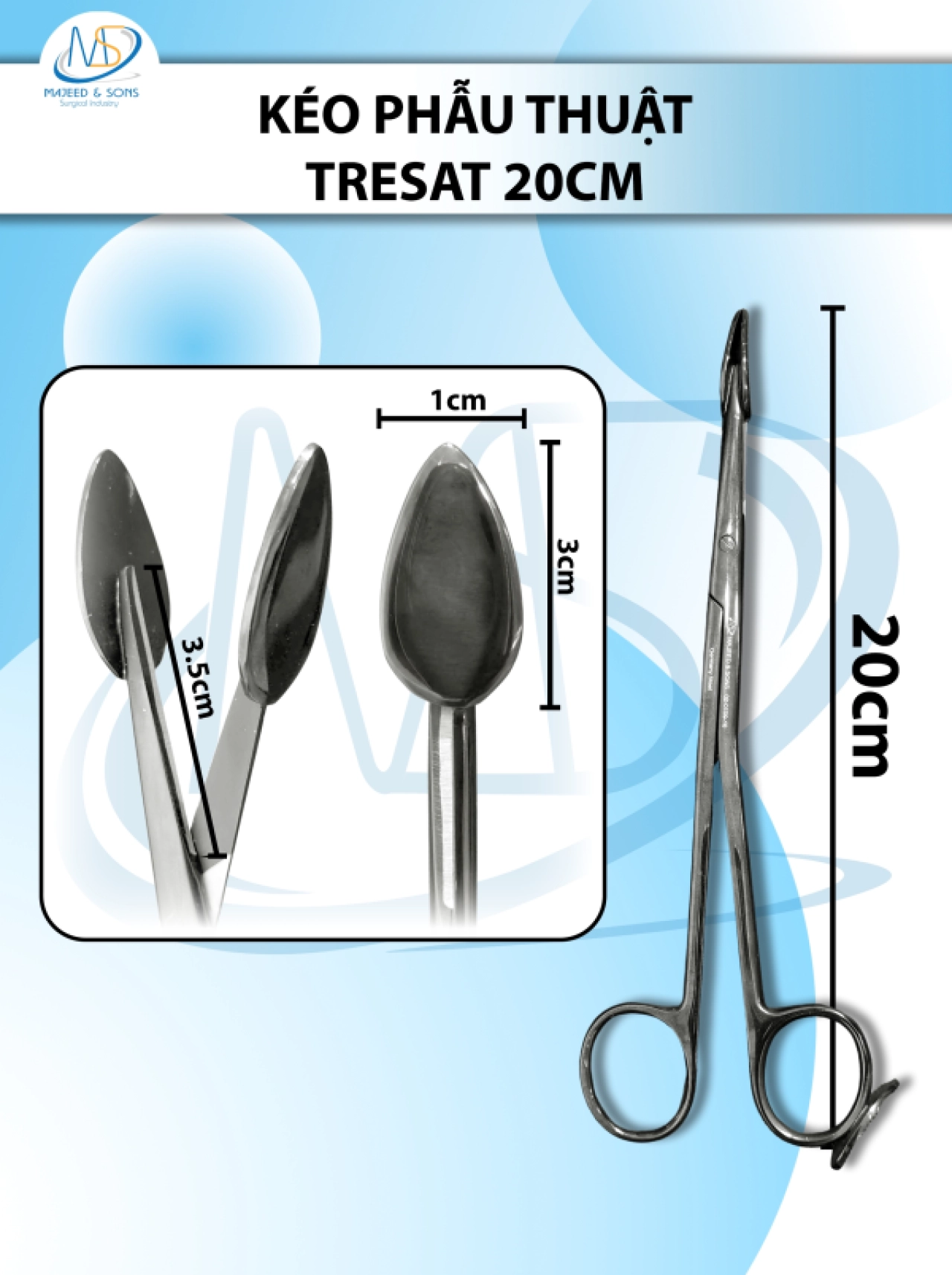 Kéo phẫu thuật căng da mặt Trepsat 20cm