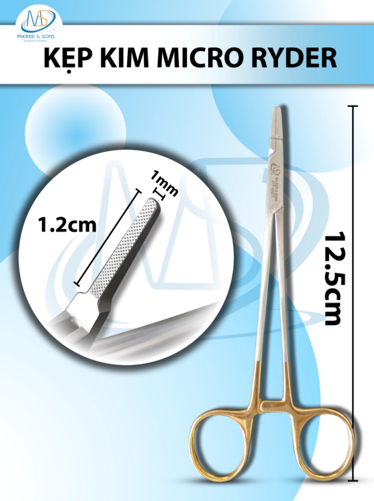 Kẹp kim Micro Ryder Dài 12,5cm, kẹp D1,2cm R1mm