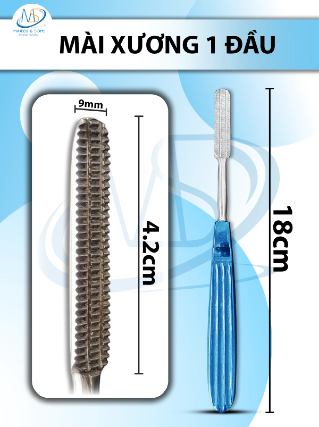 Mài xương 1 đầu 18cm, đầu 4,2cmx0,9cm