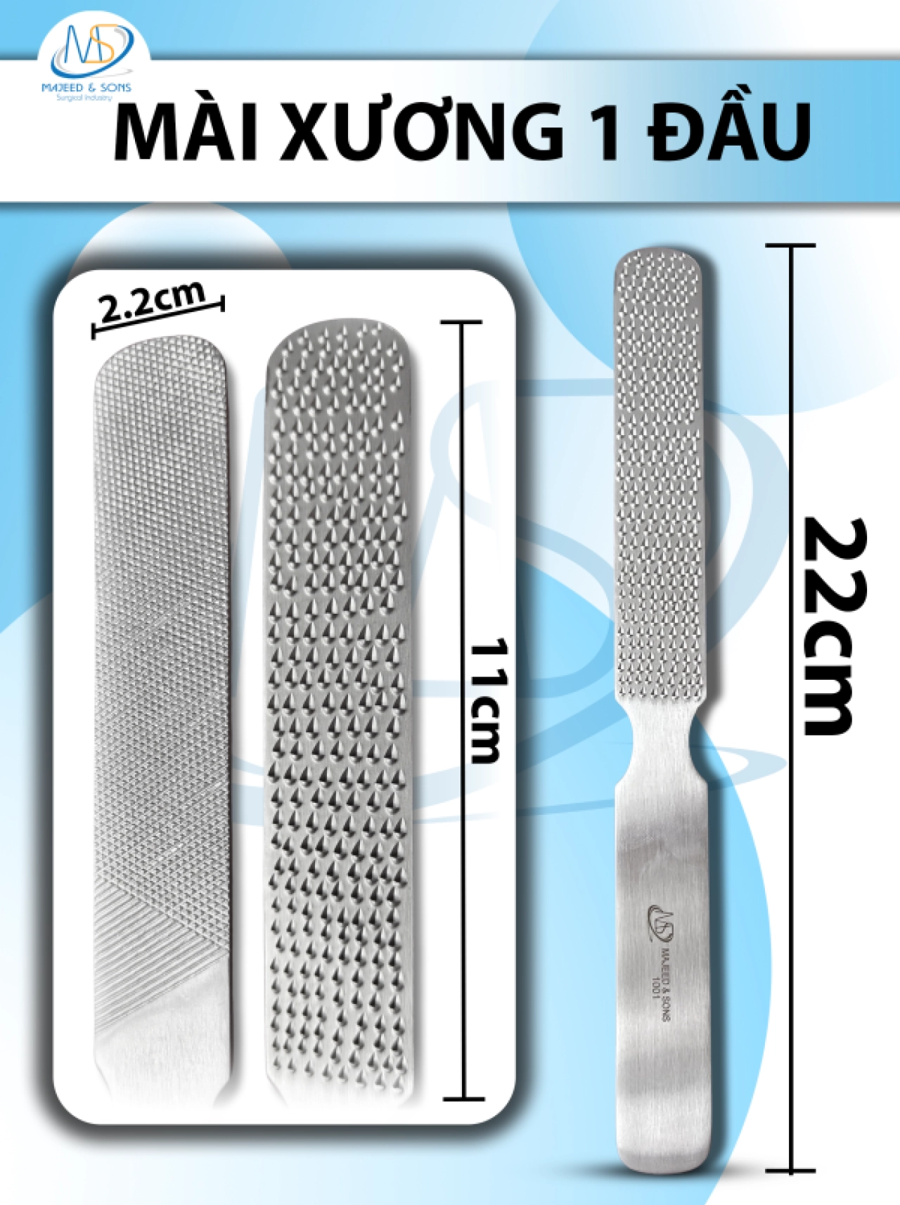 Mài xương 1 đầu 22cm x 2,2cm, đầu R2,2 D11