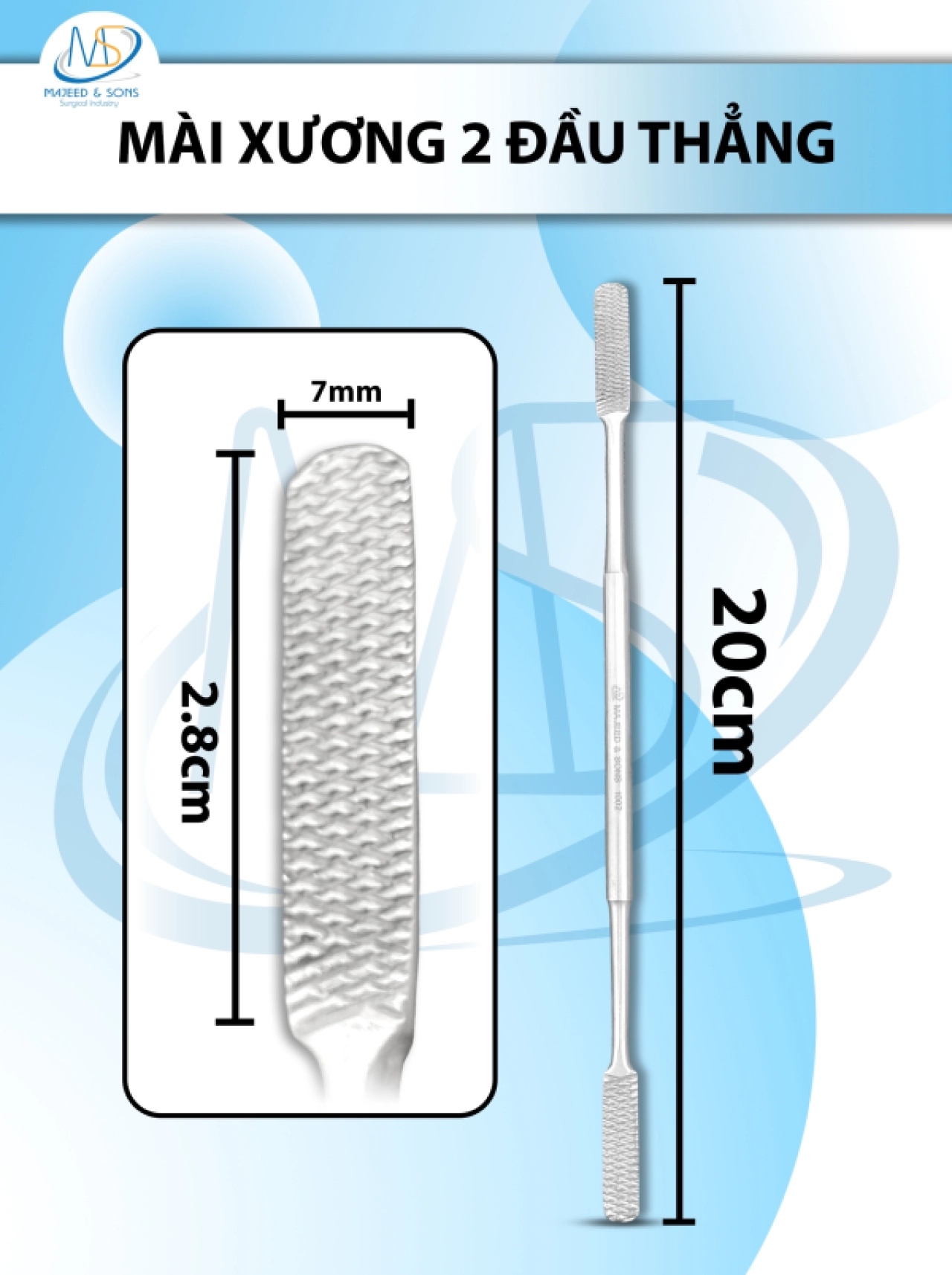 Mài xương 2 đầu thẳng 20cm D2.8cm R7mm