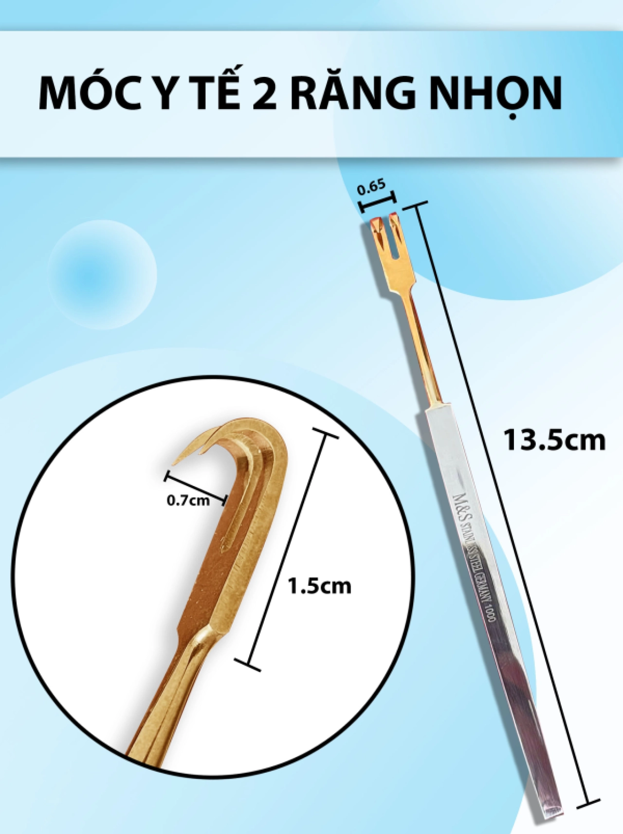 Móc y tế 2 răng nhọn, móc phẫu thuật mũi 14cm