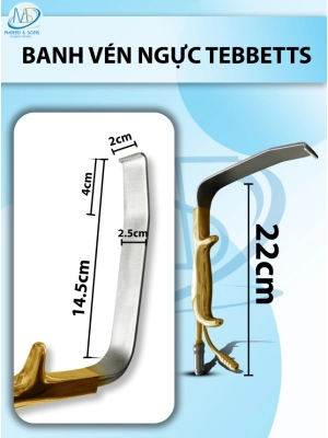 Banh vén ngực Tebbetts có răng Dài 22cm dài đầu 14,5cm dài cong 4cm rộng cong 2cm rộng thẳng 2,5cm