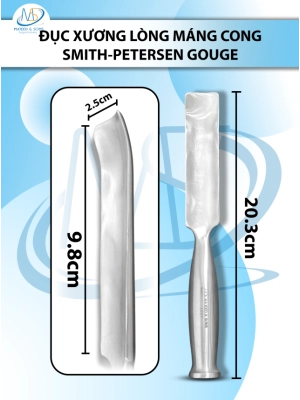 Đục xương lòng máng cong Smith-Petersen gouge 20.3cm D9.8cm R2.5cm nặng 266g