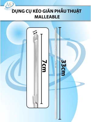 Dụng cụ kéo giãn phẫu thuật malleable (malleable retractor) Dài 33cm R0.6cmD7cm, làm từ thép không gỉ mềm dẻo có thể tái sử dụng