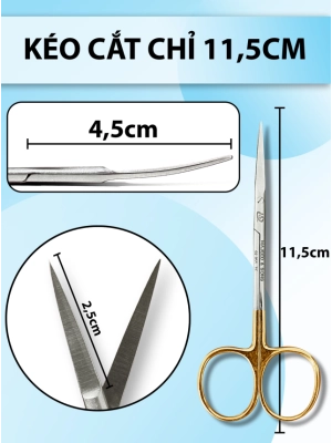 Kéo cắt chỉ 11,5cm, kéo y tế, kéo cắt mí mắt thân nhỏ lưỡi mỏng cong