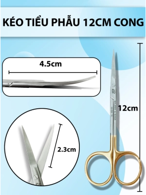Kéo cắt da mí mắt 12cm cong , kéo cắt chỉ, kéo tiểu phẫu 12cm cong lưỡi mỏng nhọn