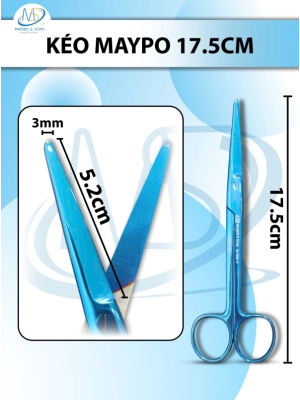 Kéo mayo 17.5cm, kéo cắt mô dày, đầu D5.2cm r3mm- XANH