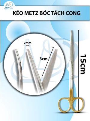 Kéo metz bóc tách 15cm cong TC lưỡi kéo 3cm rộng 2mm