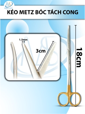 Kéo metz bóc tách 18cm cong TC,lưỡi kéo 3cm tù 1,5mm