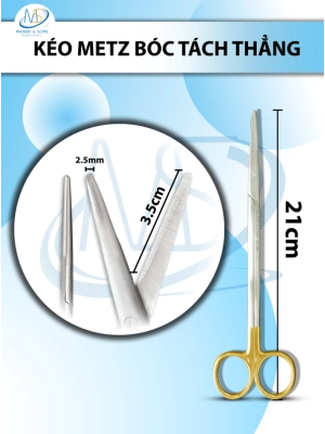 Kéo metz bóc tách 21cm Thẳng TC lưỡi kéo 3,5 tù 2,5mm