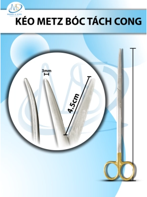 Kéo metz bóc tách 25cm cong TC, lưỡi kéo 4,5cm tù 3mm