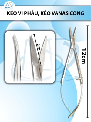 Kéo vi phẫu, kéo vanas 12cm cong, lưỡi D2cm
