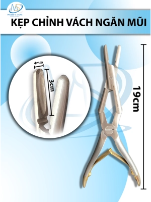 Kẹp chỉnh vách ngăn mũi dài 19cm công thái học, đầu kẹp d3cmxr4mm cong 5cm
