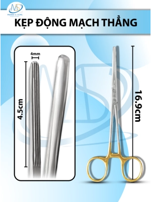 Kẹp động mạch 16.9cm thẳng, đầu D4.5cm R4mm