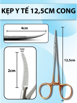Kẹp kẹp y tế 12,5cm cong micro đầu nhỏ, pen y tế