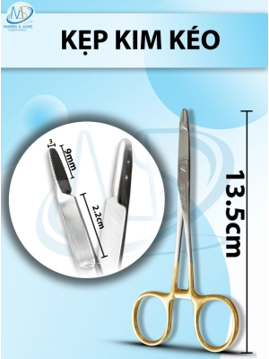 Kẹp kim kéo 13,5cm Đầu kẹp D9mm R3mm đầu kéo 2,2cm