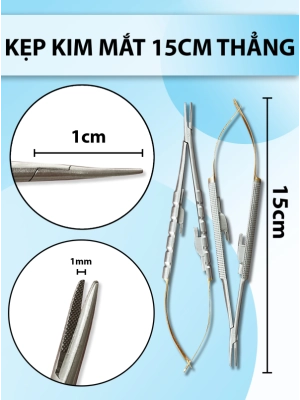 Kẹp kim vanas 15cm thẳng, pen kẹp kim micro vi phẫu đầu nhỏ kẹp chỉ không tuột