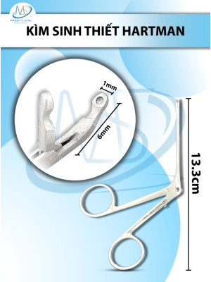 Kẹp sinh thiết Hartman Dài 13.3cm cong lên, đầu D6mm R1mm