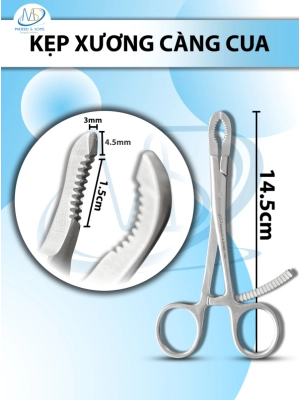 Kẹp xương càng cua 14.5cm, Răng Cưa D1.5cm kẹp D4.5mm R3mm