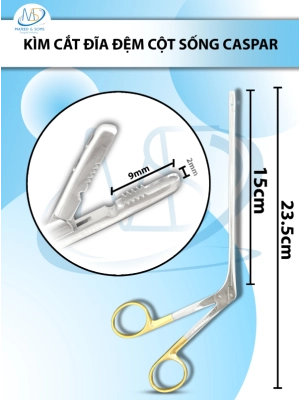 Kìm cắt đĩa đệm cột sống Caspar  Dài 23.5cm,chiều dài làm việc 15cm, đầu gặm ngang có lỗ và răng cưa D9mm R2mm