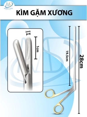 Kìm gặm xương, Kẹp chỉnh hình cột sống Dài 28cm,chiều dài làm việc 19.5cm, đầu gặm ngang D1cm R2mm