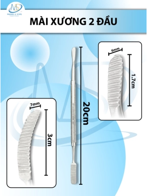 Mài xương 2 đầu 20cm, Đầu cong (D3cm R7mm)  đầu thẳng( D1.7cm R6mm)