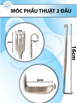 Móc phẫu thuật 16cm 2 đầu, (đầu móc D2cmx R1cm) ( đầu banh D2cmxR6mm)