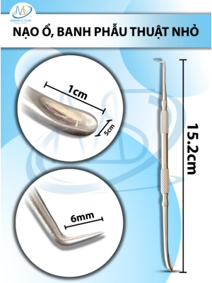 Nạo ổ, banh phẫu nhỏ Dài 15,2cm, đầu nạo d1xr0,5cm, Đầu banh nhọn d0,6cm