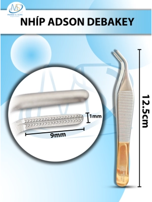 Nhíp adson debakey Dài 12,5cm, đầu D1cmxR1mm (cán vàng, full xanh, cán xanh)