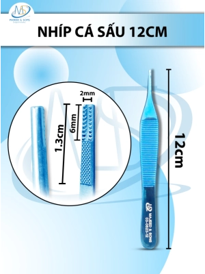 Nhíp cá sấu TC 12cm D1.3cm Drang 6mm R2mm xanh