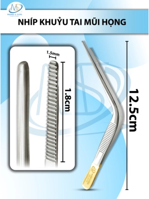 Nhíp khuỷu tai mũi họng 12.5cm D1.8cm, Đầu nhíp 1.5mm