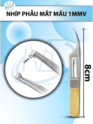 Nhíp phẫu mắt mấu siêu nhỏ  dài 8cm đầu nhíp cong 1mmv