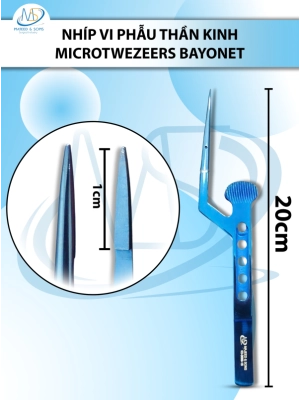 Nhíp vi phẫu thần kinh Microtweezers Bayonet 18.3cm XANH D1cm