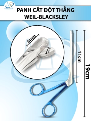 Panh cắt đột thẳng weil- Blackesley 19cm, kẹp cắt xương mũi chiều dài làm việc 11cm hàm cắt 6x2.5mm