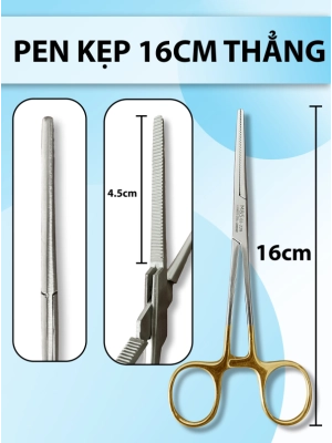 Pen kẹp 16cm thẳng, pen y tế, kẹp bông gạc