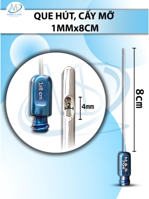 Que hút, cấy mỡ 1 lỗ 1mmx8cm, lỗ 2x4mm